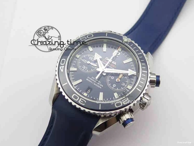 0508 Chic Planet Ocean Master Chrono 45mm SS OM 1:1 Best Edition Blue Dial On Blue Rubber Strap A 8172